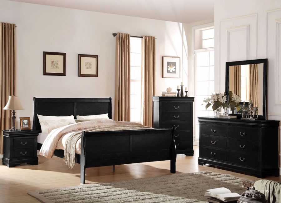 The appearance of Louis Philippe Black Youth Sleigh Bedroom Set designed by ACME in the transitional interior design. This black piece of furniture  was selected by 1StopBedrooms from Louis Philippe Collection to add a touch of cosiness and style into your home. Sku: 23740T-HF;23741T-R;23733. Bed Type: Sleigh Bed. Material: Wood. Product Type: Sleigh Bed. Bed Size: Twin. Image1