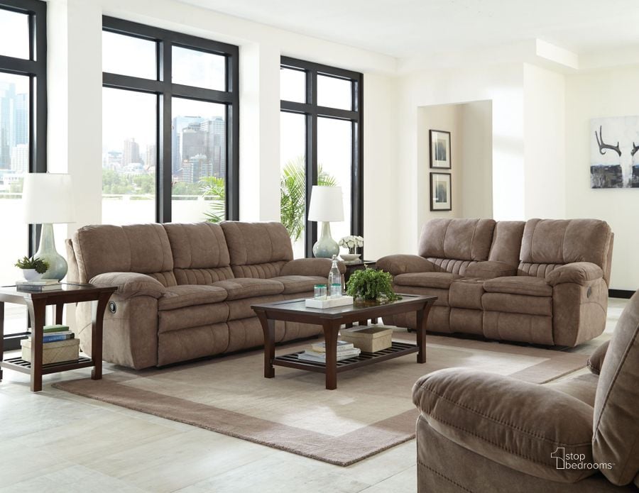 The appearance of Reyes Portabella Lay Flat Reclining Living Room Set designed by Catnapper in the transitional interior design. This brown piece of furniture  was selected by 1StopBedrooms from Reyes Collection to add a touch of cosiness and style into your home. Sku: 2401279226;2409279226. Material: Fabric. Product Type: Living Room Set. Image1