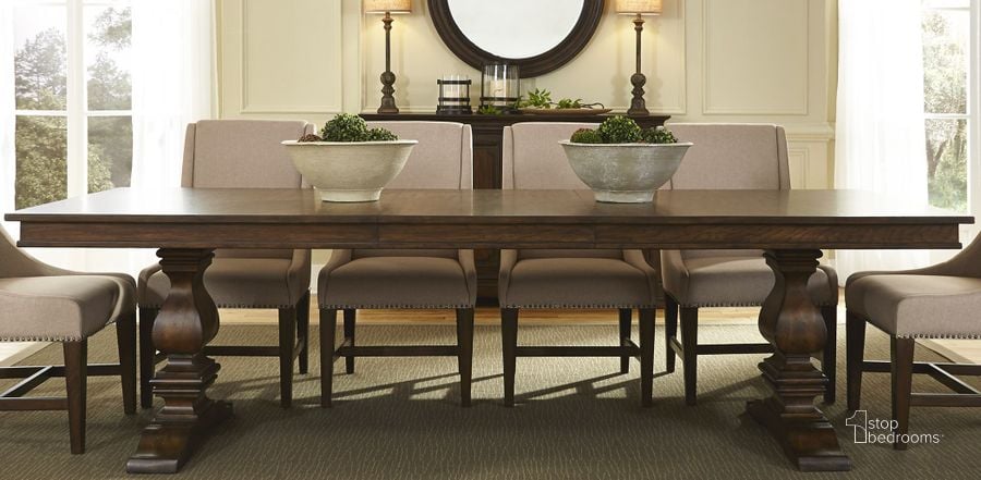 The appearance of Armand Brown Extendable Pedestal Dining Table designed by Liberty in the traditional interior design. This brown piece of furniture  was selected by 1StopBedrooms from Armand Collection to add a touch of cosiness and style into your home. Sku: 242-T4206;242-P4206. Table Base Style: Double Pedestal. Product Type: Dining Table. Table Top Shape: Rectangular. Material: Rubberwood. Image1