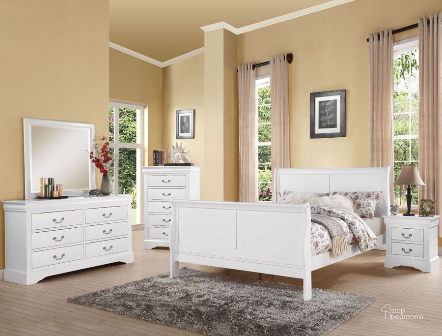 The appearance of Louis Philippe III White Sleigh Bedroom Set designed by ACME in the transitional interior design. This white piece of furniture  was selected by 1StopBedrooms from Louis Phillipe III Collection to add a touch of cosiness and style into your home. Sku: 24500Q-HF;24501Q-R;24503. Bed Type: Sleigh Bed. Material: Wood. Product Type: Sleigh Bed. Bed Size: Queen. Image1