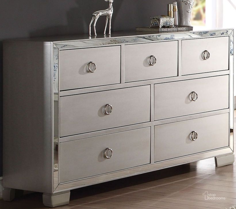 The appearance of Voeville Ii Platinum Dresser designed by ACME in the transitional interior design. This silver piece of furniture  was selected by 1StopBedrooms from Voeville Ii Collection to add a touch of cosiness and style into your home. Sku: 24845. Material: Wood. Product Type: Dresser. Image1