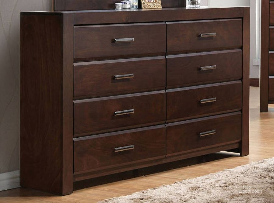 The appearance of Acme Oberreit 8 Drawer Dresser in Walnut designed by ACME in the transitional interior design. This brown piece of furniture  was selected by 1StopBedrooms from Oberreit Collection to add a touch of cosiness and style into your home. Sku: 25795. Material: Wood. Product Type: Dresser. Image1