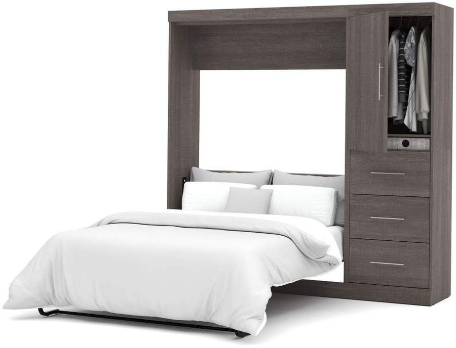 The appearance of Nebula Bark Gray and White 84" Full Wall Bed Kit with 3-Drawer Set designed by Bestar in the modern / contemporary interior design. This white and grey piece of furniture  was selected by 1StopBedrooms from Nebula Collection to add a touch of cosiness and style into your home. Sku: 25892-4717. Material: Wood. Bed Size: Full. Bed Type: Murphy Bed. Product Type: Murphy Bed. Image1