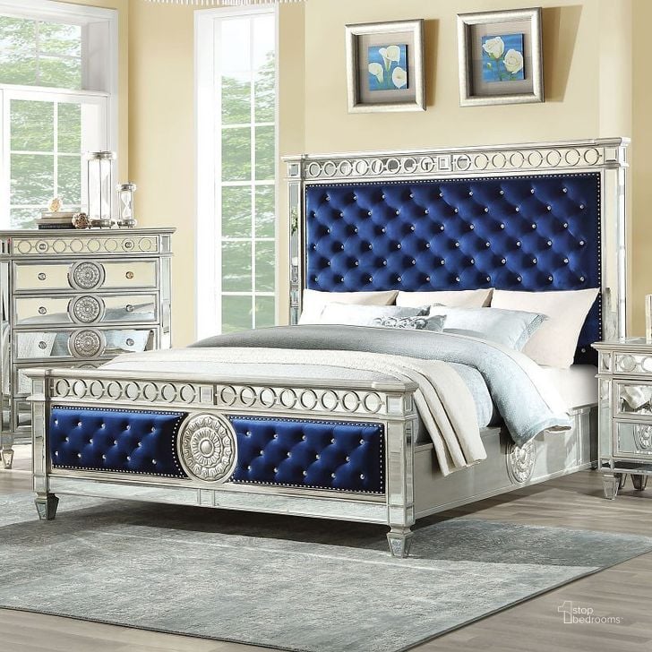 The appearance of Varian Panel Bed designed by ACME in the transitional interior design. This blue velvet piece of furniture  was selected by 1StopBedrooms from Varian Collection to add a touch of cosiness and style into your home. Sku: 26150Q-HB;26151Q-FB;26152Q-R. Bed Type: Panel Bed. Product Type: Panel Bed. Bed Size: Queen. Material: MDF. Image1