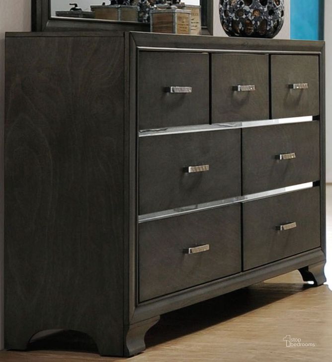 The appearance of Carine Gray Dresser designed by ACME in the transitional interior design. This gray piece of furniture  was selected by 1StopBedrooms from Carine Collection to add a touch of cosiness and style into your home. Sku: 26265. Material: Wood. Product Type: Dresser. Image1