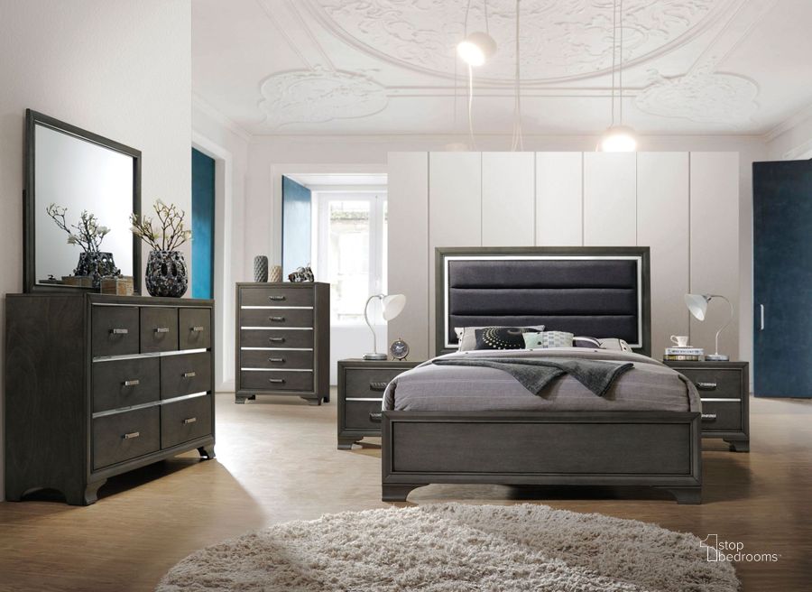 The appearance of Carine II Gray Upholstered Panel Bedroom Set designed by ACME in the transitional interior design. This gray piece of furniture  was selected by 1StopBedrooms from Carine Collection to add a touch of cosiness and style into your home. Sku: 26260Q-HF;26261Q-R;26263. Bed Type: Panel Bed. Material: Wood. Product Type: Panel Bed. Bed Size: Queen. Image1