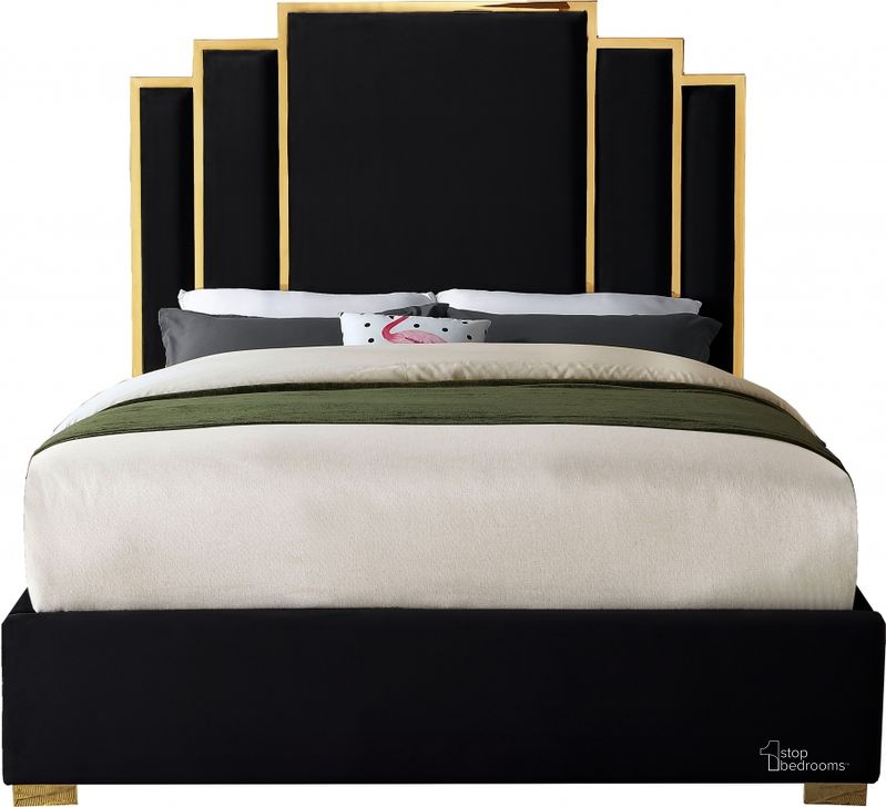 The appearance of Meridian Hugo Black Velvet King Bed designed by Meridian in the modern / contemporary interior design. This black velvet piece of furniture  was selected by 1StopBedrooms from Hugo Collection to add a touch of cosiness and style into your home. Sku: HugoBlack-K-1;HugoBlack-K-2. Bed Type: Platform Bed. Product Type: Platform Bed. Bed Size: King. Material: Velvet. Image1