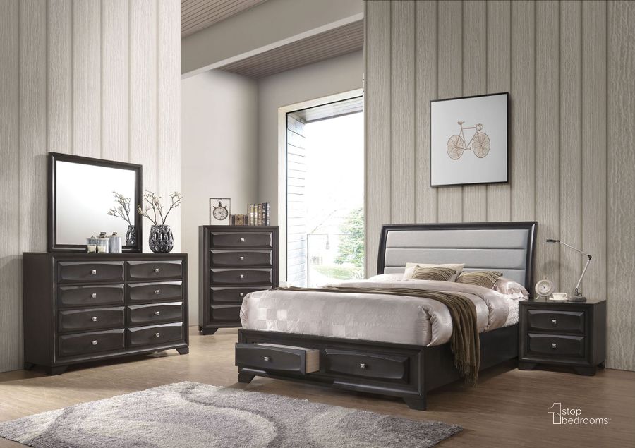 The appearance of Soteris Antique Gray Sleigh Storage Bedroom Set designed by ACME in the transitional interior design. This gray piece of furniture  was selected by 1StopBedrooms from Soteris Collection to add a touch of cosiness and style into your home. Sku: 26540Q-HF;26541EK/Q-R;26542EK/Q-DRW;26543. Bed Type: Sleigh Bed. Material: Wood. Product Type: Sleigh Bed. Bed Size: Queen. Image1
