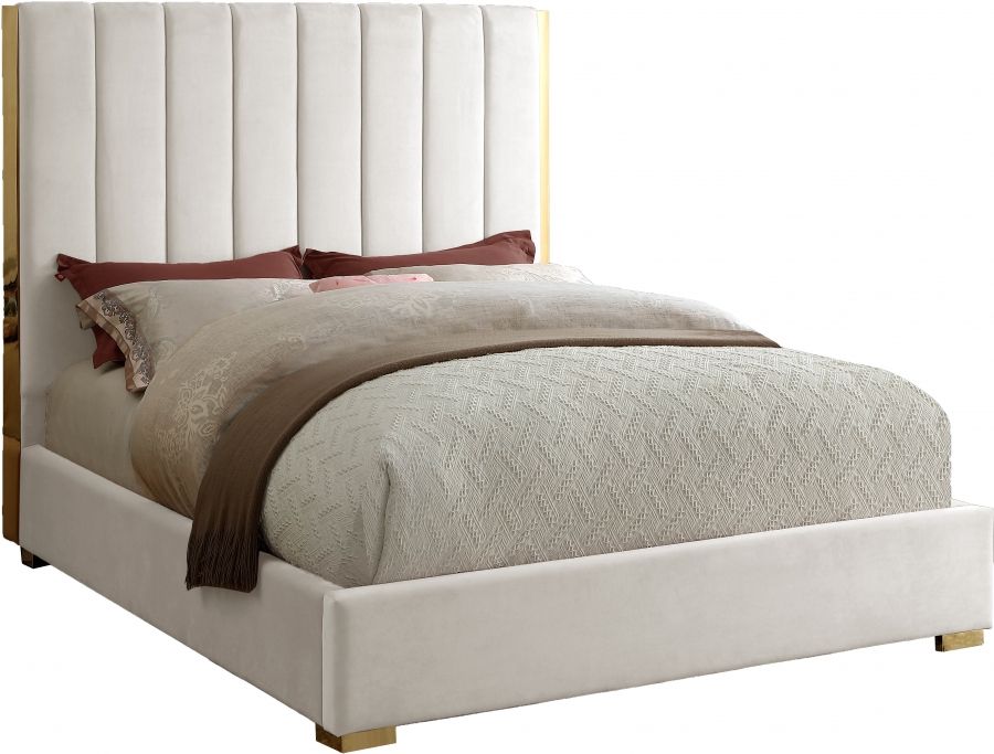 The appearance of Meridian Becca Cream Velvet Queen Bed designed by Meridian in the modern / contemporary interior design. This cream velvet piece of furniture  was selected by 1StopBedrooms from Becca Collection to add a touch of cosiness and style into your home. Sku: BeccaCream-Q-1;BeccaCream-Q-2. Bed Type: Platform Bed. Product Type: Platform Bed. Bed Size: Queen. Material: Velvet. Image1