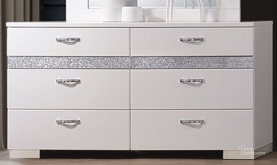 The appearance of Naima Ii White High Gloss Dresser designed by ACME in the modern / contemporary interior design. This white piece of furniture  was selected by 1StopBedrooms from Naima Ii Collection to add a touch of cosiness and style into your home. Sku: 26775. Material: Wood. Product Type: Dresser. Image1