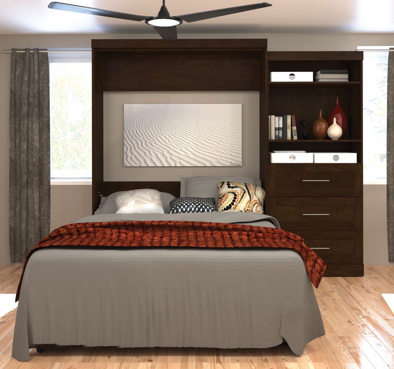 The appearance of Pur Chocolate 101" Queen Wall Drawer Storage Bed designed by Bestar in the modern / contemporary interior design. This brown piece of furniture  was selected by 1StopBedrooms from Pur Collection to add a touch of cosiness and style into your home. Sku: 26881-69. Material: Wood. Bed Size: Queen. Bed Type: Murphy Bed. Product Type: Murphy Bed. Image1