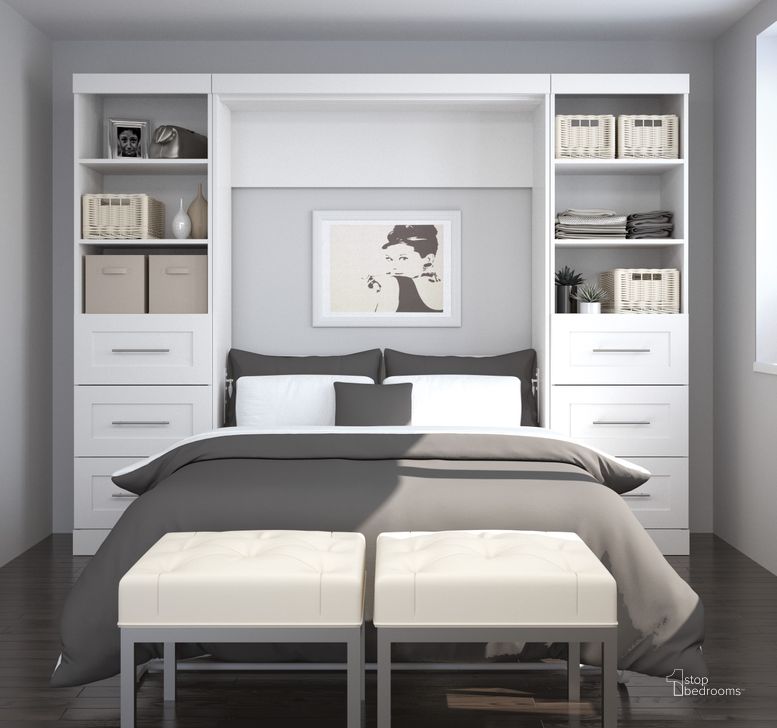 The appearance of Pure White 109" Drawer Full Wall Bed designed by Bestar in the modern / contemporary interior design. This white piece of furniture  was selected by 1StopBedrooms from Pur Collection to add a touch of cosiness and style into your home. Sku: 26894-17. Material: Wood. Bed Size: Full. Bed Type: Murphy Bed. Product Type: Murphy Bed. Image1