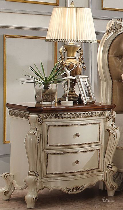 The appearance of Picardy Antique Pearl and Cherry Oak Nightstand designed by ACME in the rustic / southwestern interior design. This pearl piece of furniture  was selected by 1StopBedrooms from Picardy Collection to add a touch of cosiness and style into your home. Sku: 26903. Material: Wood. Product Type: Nightstand. Image1