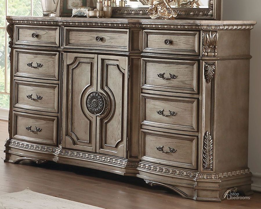 The appearance of Northville Antique Silver Dresser with Marble Top designed by ACME in the transitional interior design. This antique silver piece of furniture  was selected by 1StopBedrooms from Northville Collection to add a touch of cosiness and style into your home. Sku: 26937. Material: Wood. Product Type: Dresser. Image1