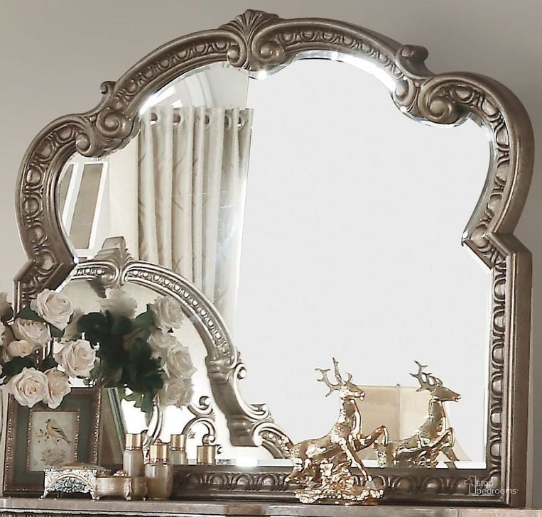 The appearance of Northville Antique Silver Mirror designed by ACME in the transitional interior design. This antique silver piece of furniture  was selected by 1StopBedrooms from Northville Collection to add a touch of cosiness and style into your home. Sku: 26936. Material: Wood. Product Type: Dresser Mirror. Image1
