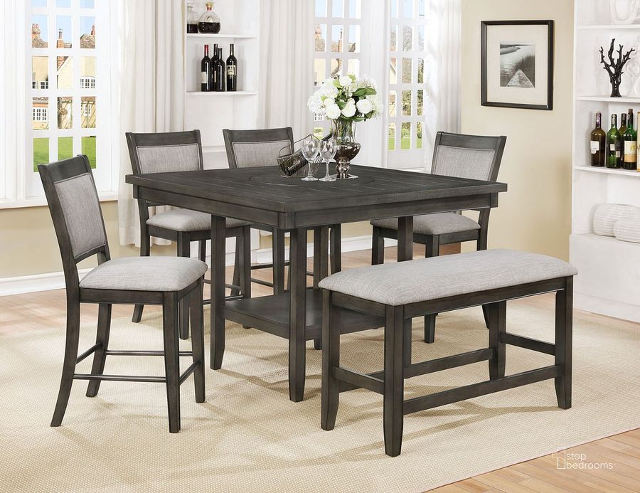 The appearance of Fulton Counter Height Dining Room Set w/ Bench (Grey) designed by Crown Mark in the transitional interior design. This grey piece of furniture  was selected by 1StopBedrooms from Fulton Collection to add a touch of cosiness and style into your home. Sku: 2727GY-T-4848;2727GY-S-24;2727GY-BENCH. Table Top Shape: Square. Product Type: Dining Room Set. Image1