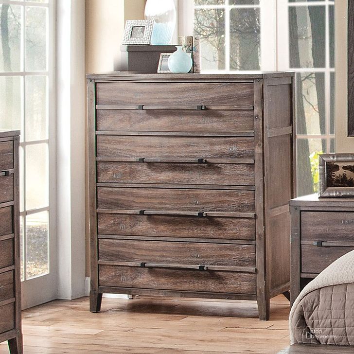 The appearance of Aurora Drawer Chest (Weathered Grey) designed by American Woodcrafters in the transitional interior design. This weathered grey piece of furniture  was selected by 1StopBedrooms from Aurora Collection to add a touch of cosiness and style into your home. Sku: 2800-150. Material: Wood. Product Type: Chest. Image1