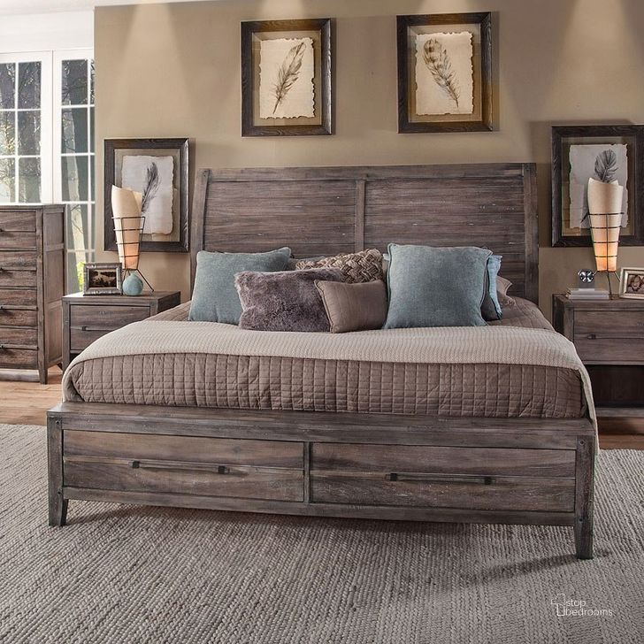 The appearance of Aurora Sleigh Storage Bed (Weathered Grey) (Queen) designed by American Woodcrafters in the transitional interior design. This weathered grey piece of furniture  was selected by 1StopBedrooms from Aurora Collection to add a touch of cosiness and style into your home. Sku: 2800-954;2800-956;2800-882. Bed Type: Storage Bed. Product Type: Storage Bed. Bed Size: Queen. Image1