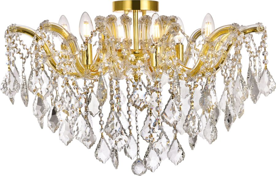 The appearance of Maria Theresa 24 Gold 6 Light Flush Mount With Clear Royal Cut Crystal Trim designed by Elegant Lighting in the glam interior design. This gold piece of furniture  was selected by 1StopBedrooms from Maria Theresa Collection to add a touch of cosiness and style into your home. Sku: 2800F24G/RC. Material: Steel. Product Type: Flush Mount.