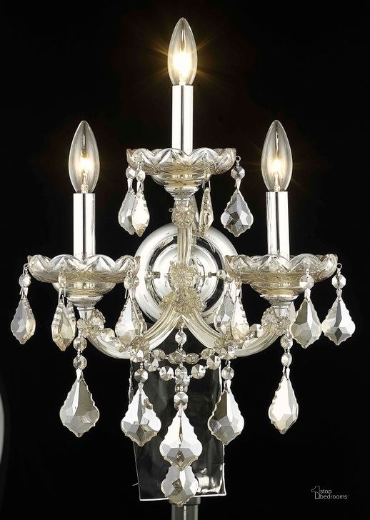The appearance of Maria Theresa 12 Golden Teak 3 Light Wall Sconce With Golden Teak Royal Cut Crystal Trim designed by Elegant Lighting in the glam interior design. This gold piece of furniture  was selected by 1StopBedrooms from Maria Theresa Collection to add a touch of cosiness and style into your home. Sku: 2800W3GT-GT/RC. Material: Steel. Product Type: Wall Sconce.