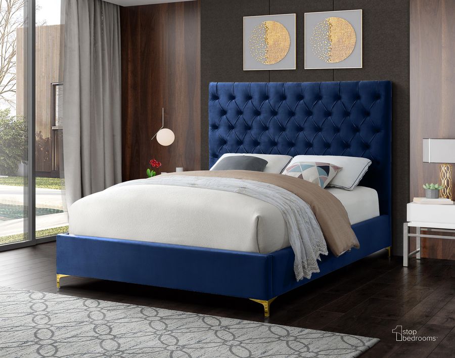 The appearance of Cruz Navy Velvet Full Bed CruzNavy-F designed by Meridian in the modern / contemporary interior design. This navy velvet piece of furniture  was selected by 1StopBedrooms from Cruz Collection to add a touch of cosiness and style into your home. Sku: CruzNavy-F-1;CruzNavy-F-2. Bed Type: Platform Bed. Product Type: Platform Bed. Bed Size: Full. Material: Velvet. Image1