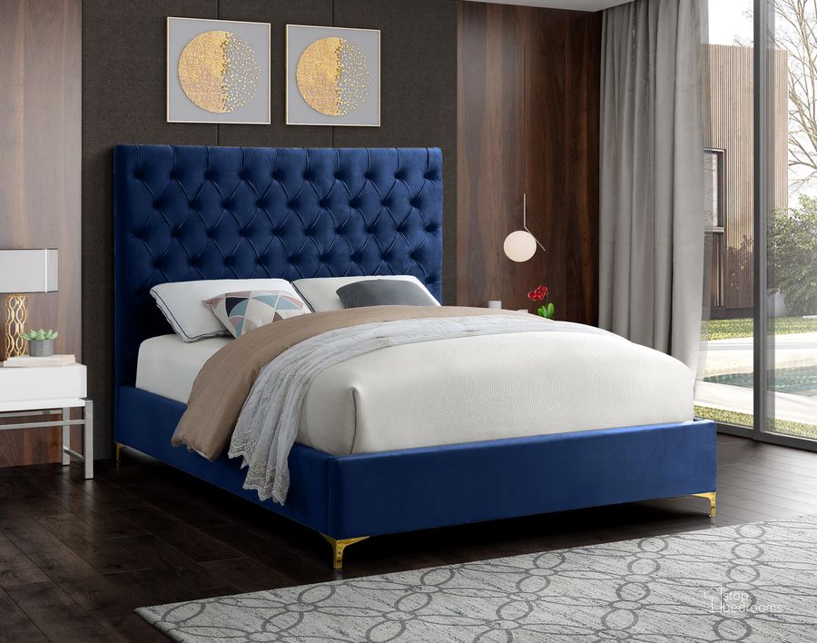The appearance of Cruz Navy Velvet Queen Bed designed by Meridian in the modern / contemporary interior design. This navy velvet piece of furniture  was selected by 1StopBedrooms from Cruz Collection to add a touch of cosiness and style into your home. Sku: CruzNavy-Q-1;CruzNavy-Q-2. Bed Type: Platform Bed. Product Type: Platform Bed. Bed Size: Queen. Material: Velvet. Image1