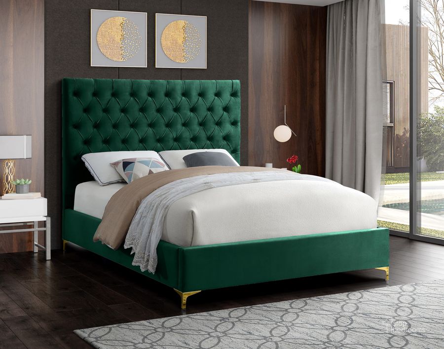 The appearance of Cruz Green Velvet King Bed designed by Meridian in the modern / contemporary interior design. This green velvet piece of furniture  was selected by 1StopBedrooms from Cruz Collection to add a touch of cosiness and style into your home. Sku: CruzGreen-K-1;CruzGreen-K-2. Bed Type: Platform Bed. Product Type: Platform Bed. Bed Size: King. Material: Velvet. Image1
