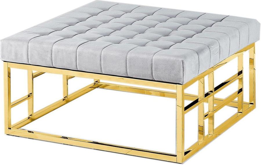 The appearance of 36 Inch Square Modern Gold Plated Accent Ottoman In Gray designed by Best Master Furniture in the modern / contemporary interior design. This gray piece of furniture  was selected by 1StopBedrooms from  to add a touch of cosiness and style into your home. Sku: E76. Product Type: Ottoman. Material: Velvet.