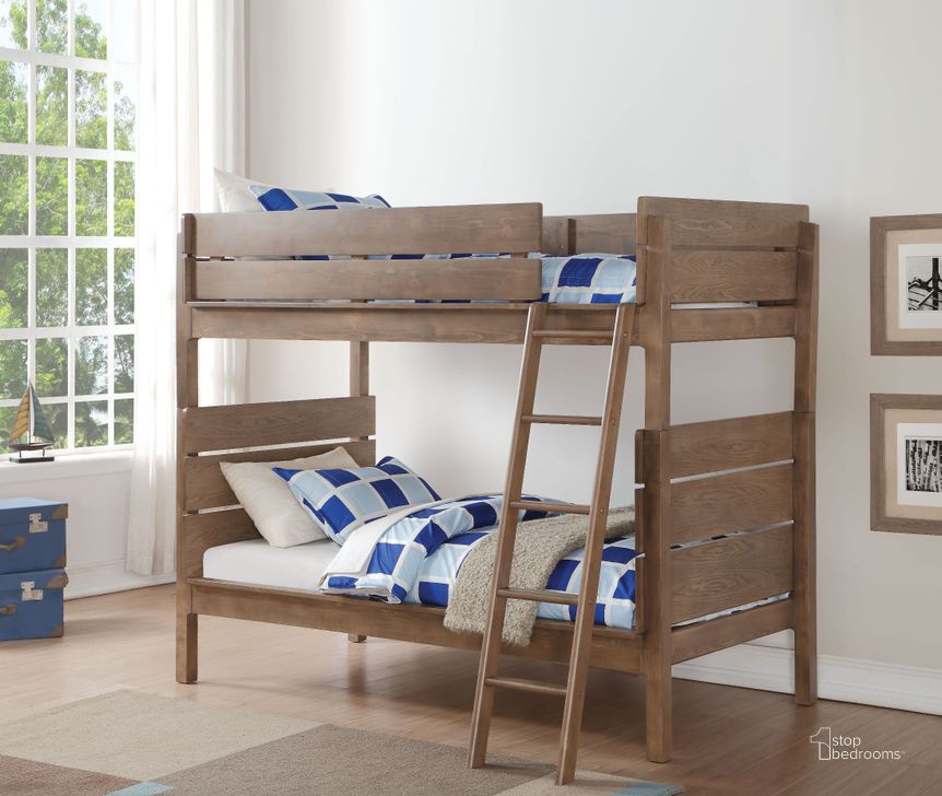 The appearance of Ranta Antique Oak Twin Over Twin Bunk Bed designed by ACME in the modern / contemporary interior design. This brown piece of furniture  was selected by 1StopBedrooms from Ranta Collection to add a touch of cosiness and style into your home. Sku: 37400TOP;37401BASE;37402RL. Bed Type: Bunk Bed. Material: Wood. Product Type: Bunk Bed. Bed Size: Twin Over Twin.