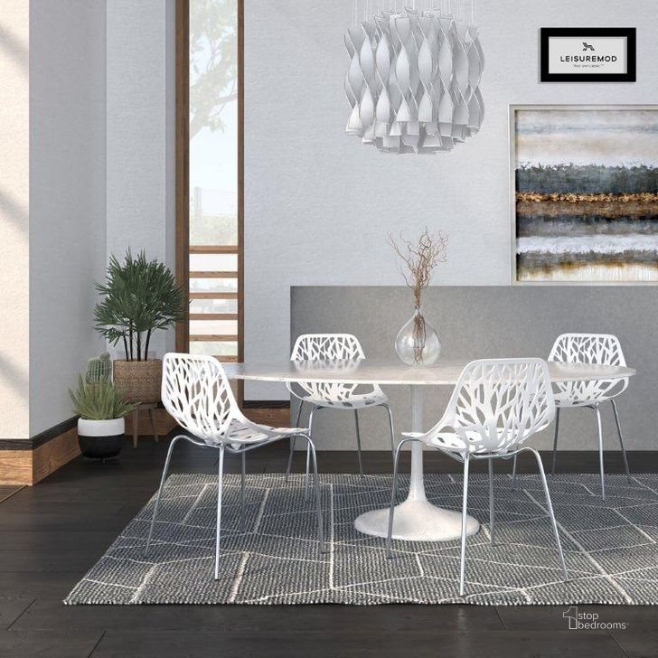 The appearance of 4 LeisureMod Asbury White Chromed Legs Dining Chairs designed by LeisureMod in the modern / contemporary interior design. This white piece of furniture  was selected by 1StopBedrooms from Asbury Collection to add a touch of cosiness and style into your home. Sku: AC16W4. Material: Polypropylene. Product Type: Dining Chair. Image1