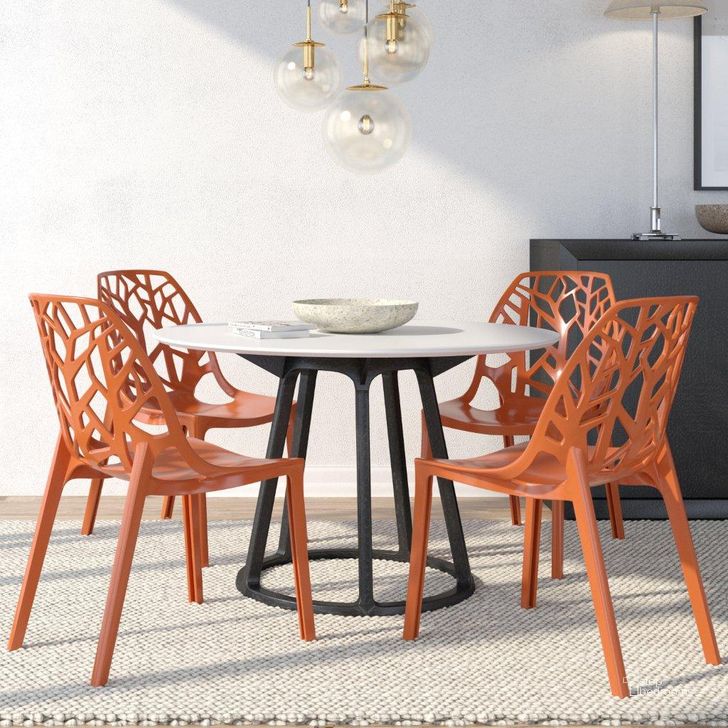 The appearance of 4 LeisureMod Cornelia Solid Orange Dining Chairs designed by LeisureMod in the modern / contemporary interior design. This orange piece of furniture  was selected by 1StopBedrooms from Cornelia Collection to add a touch of cosiness and style into your home. Sku: C18OR4. Product Type: Dining Chair. Material: Plastic. Image1