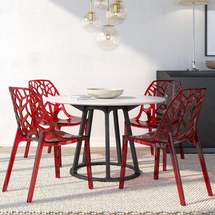 The appearance of 4 LeisureMod Cornelia Transparent Red Dining Chairs designed by LeisureMod in the modern / contemporary interior design. This transparent red piece of furniture  was selected by 1StopBedrooms from Cornelia Collection to add a touch of cosiness and style into your home. Sku: C18TR4. Product Type: Dining Chair. Material: Plastic. Image1