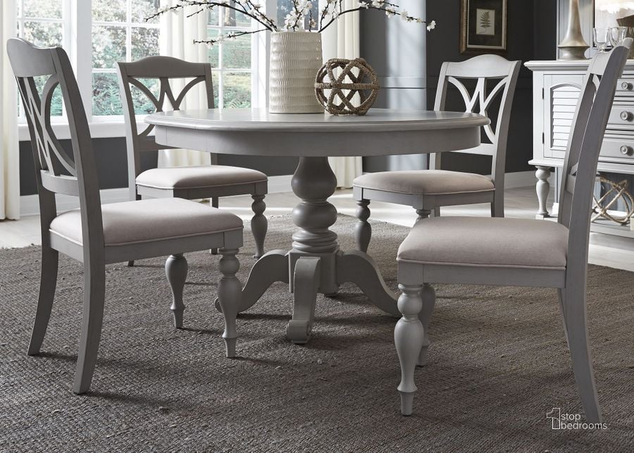 The appearance of Summer House Dove Grey Round Dining Room Set designed by Liberty in the country / farmhouse interior design. This gray piece of furniture  was selected by 1StopBedrooms from Summer House Collection to add a touch of cosiness and style into your home. Sku: 407-C9001S;407-P4254;407-T4254. Table Base Style: Pedestal. Table Top Shape: Round. Material: Wood. Product Type: Dining Room Set. Image1