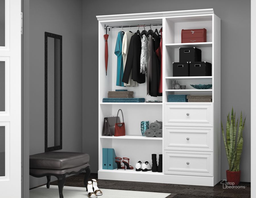 The appearance of Versatile White 61'' Extra Storage Wardrobe designed by Bestar in the modern / contemporary interior design. This white piece of furniture  was selected by 1StopBedrooms from Versatile Collection to add a touch of cosiness and style into your home. Sku: 40870-17. Material: Wood. Product Type: Wardrobe. Image1