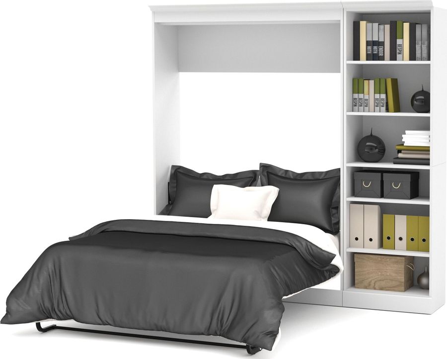 The appearance of Versatile White 84'' Open Storage Full Wall Bed designed by Bestar in the modern / contemporary interior design. This white piece of furniture  was selected by 1StopBedrooms from Versatile Collection to add a touch of cosiness and style into your home. Sku: 40890-17. Material: Wood. Bed Size: Full. Bed Type: Murphy Bed. Product Type: Murphy Bed. Image1