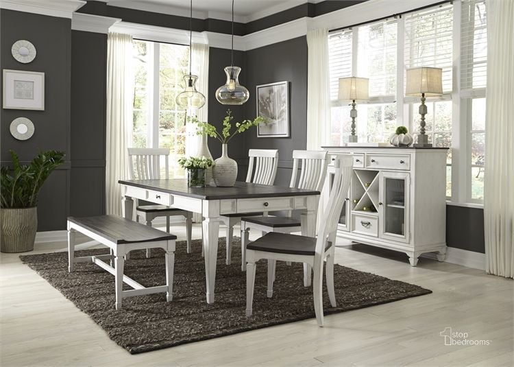 The appearance of Allyson Park 6 Piece Rectangular Table Set designed by Liberty in the transitional interior design. This charcoal piece of furniture  was selected by 1StopBedrooms from Allyson Park Collection to add a touch of cosiness and style into your home. Sku: 417-T4072;417-C1500S;417-C9000B. Material: Wood. Product Type: Dining Room Set. Table Top Shape: Rectangular. Image1