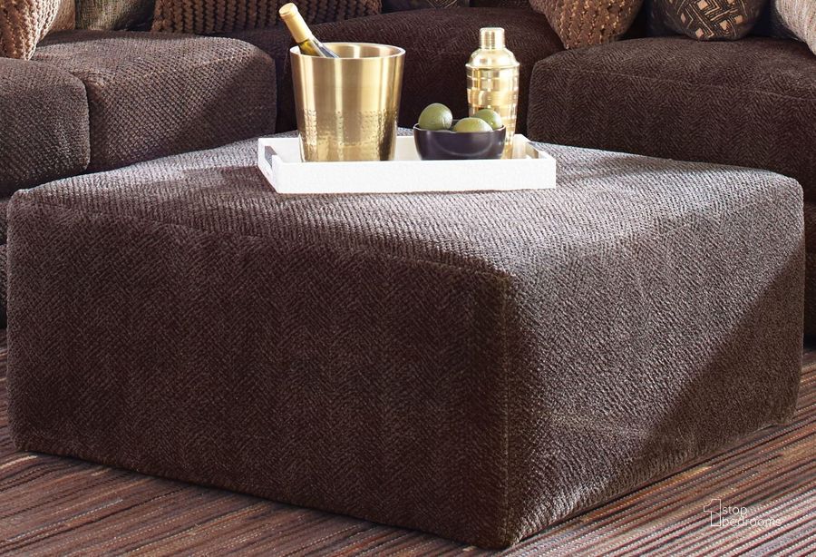 The appearance of Mammoth Chocolate Cocktail Ottoman designed by Jackson in the modern / contemporary interior design. This brown piece of furniture  was selected by 1StopBedrooms from Mammoth Collection to add a touch of cosiness and style into your home. Sku: 437628180649. Material: Fabric. Product Type: Ottoman. Image1