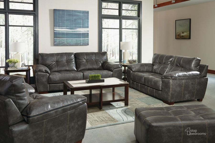 The appearance of Hudson Steel Living Room Set designed by Jackson in the modern / contemporary interior design. This gray piece of furniture  was selected by 1StopBedrooms from Hudson Collection to add a touch of cosiness and style into your home. Sku: 439603115278125278;439602115278125278. Product Type: Living Room Set. Material: Vinyl. Image1