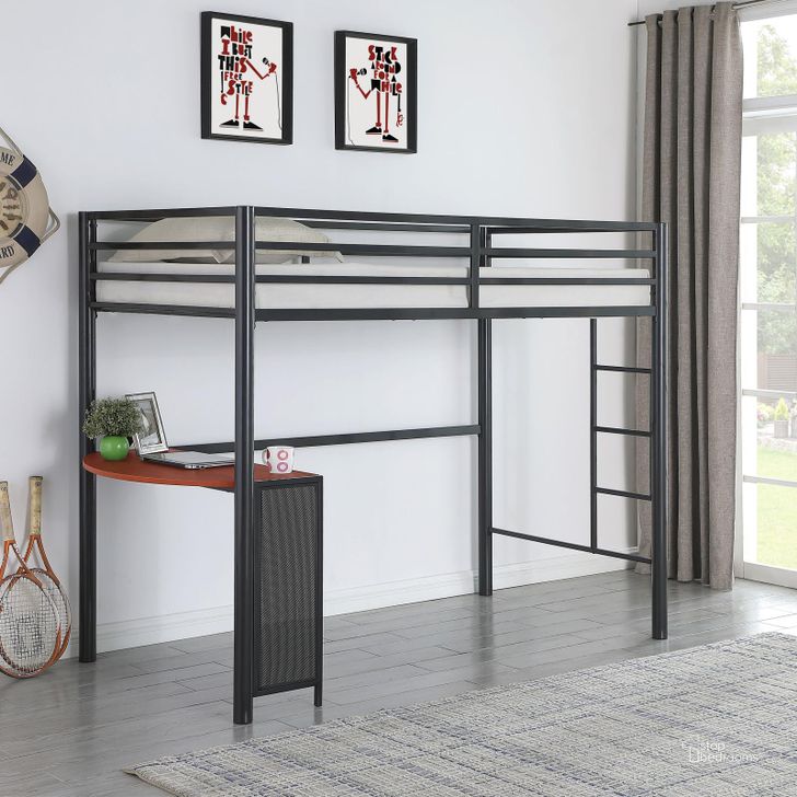 The appearance of Twin Metal Workstation Loft Bed designed by Coaster in the transitional interior design. This black piece of furniture  was selected by 1StopBedrooms from Workstation Collection to add a touch of cosiness and style into your home. Sku: 460229. Material: Metal. Product Type: Loft Bed. Bed Size: Twin. Bed Type: Loft Bed. Image1