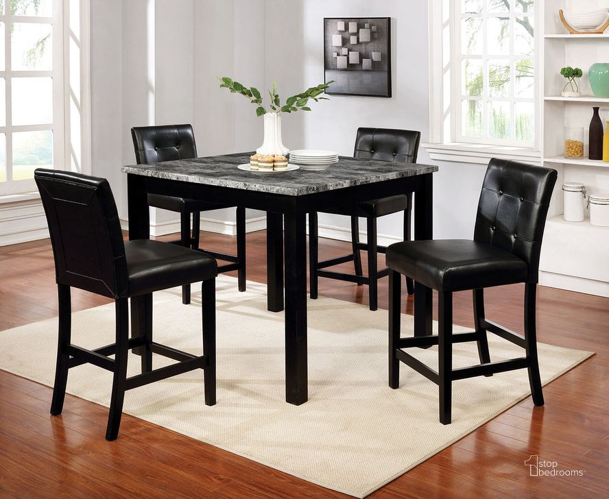 The appearance of 5 Piece Counter Height Table Set In Gray and Black designed by Furniture of America in the transitional interior design. This gray and black piece of furniture  was selected by 1StopBedrooms from  to add a touch of cosiness and style into your home. Sku: CM3712PT-5PK. Material: Wood. Product Type: Dining Room Set. Image1