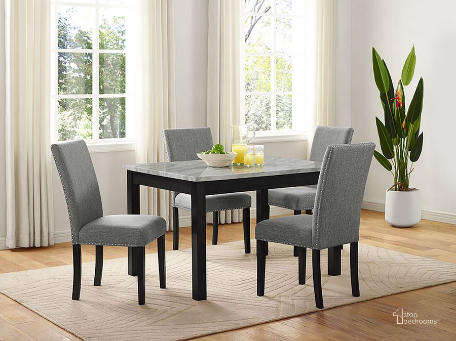The appearance of 5 Piece Dining Set In White/Brushed Brown Gray/Light Gray designed by Furniture of America in the transitional interior design. This white/brushed brown gray/light gray piece of furniture  was selected by 1StopBedrooms from  to add a touch of cosiness and style into your home. Sku: CM3182T-5PK. Material: Wood. Product Type: Dining Room Set.