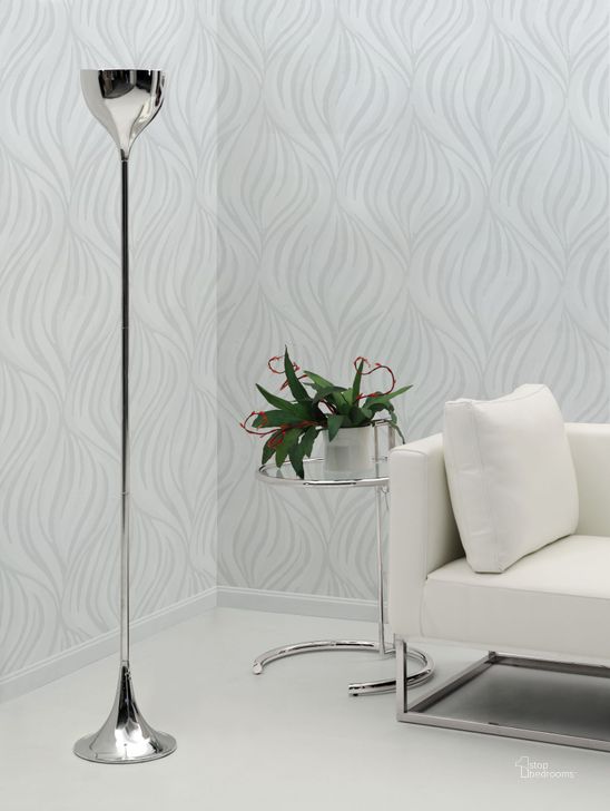 The appearance of Neutrino Chrome Floor Lamp designed by Zuo Modern in the modern / contemporary interior design. This chrome piece of furniture  was selected by 1StopBedrooms from Neutrino Collection to add a touch of cosiness and style into your home. Sku: 50013. Material: Glass. Product Type: Floor Lamp. Image1
