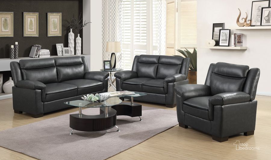 The appearance of Arabella Black Living Room Set designed by Coaster in the modern / contemporary interior design. This black piece of furniture  was selected by 1StopBedrooms from Arabella Collection to add a touch of cosiness and style into your home. Sku: 506591;506592. Product Type: Living Room Set. Material: Vinyl. Image1