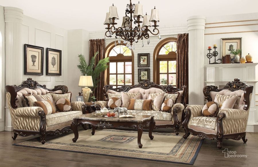 The appearance of Shalisa Beige Pattern Living Room Set designed by ACME in the transitional interior design. This brown piece of furniture  was selected by 1StopBedrooms from Shalisa Collection to add a touch of cosiness and style into your home. Sku: 51050;51051. Material: Fabric. Product Type: Living Room Set. Image1