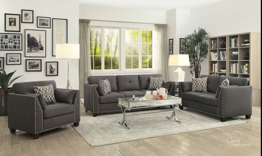 The appearance of Laurissa Light Charcoal Linen Living Room Set designed by ACME in the transitional interior design. This brown piece of furniture  was selected by 1StopBedrooms from Laurissa Collection to add a touch of cosiness and style into your home. Sku: 52405;52406. Material: Fabric. Product Type: Living Room Set. Image1