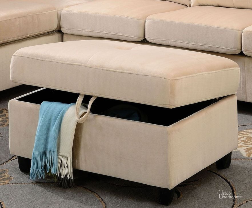 The appearance of Belville Beige Velvet Storage Ottoman designed by ACME in the transitional interior design. This beige piece of furniture  was selected by 1StopBedrooms from Belville Collection to add a touch of cosiness and style into your home. Sku: 52708. Material: Fabric. Product Type: Ottoman. Image1