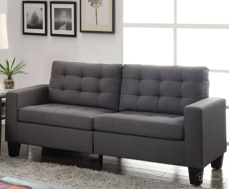 The appearance of Earsom Gray Linen Sofa designed by ACME in the transitional interior design. This gray piece of furniture  was selected by 1StopBedrooms from Earsom Collection to add a touch of cosiness and style into your home. Sku: 52770. Material: Fabric. Product Type: Sofa. Key Features: Tufted. Image1