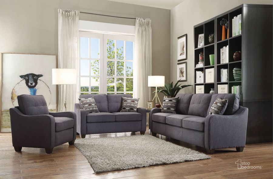 The appearance of Cleavon II Gray Linen Living Room Set designed by ACME in the modern / contemporary interior design. This gray piece of furniture  was selected by 1StopBedrooms from Cleavon Ii Collection to add a touch of cosiness and style into your home. Sku: 53790;53791. Material: Fabric. Product Type: Living Room Set. Image1