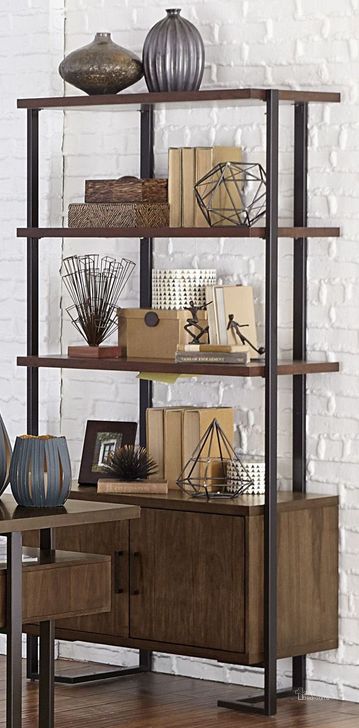 The appearance of Sedley Dark Cherry Bookcase designed by Homelegance in the transitional interior design. This brown piece of furniture  was selected by 1StopBedrooms from Sedley Collection to add a touch of cosiness and style into your home. Sku: 5415RF-17MT;5415RF-17WD. Material: Metal. Product Type: Bookcase. Image1