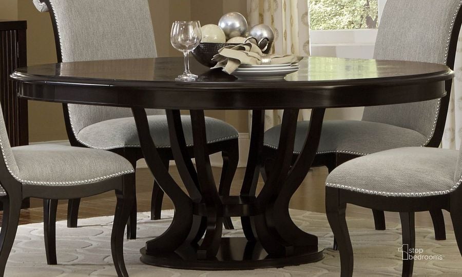 The appearance of Savion Espresso Round Pedestal Extendable Dining Table designed by Homelegance in the modern / contemporary interior design. This brown piece of furniture  was selected by 1StopBedrooms from Savion Collection to add a touch of cosiness and style into your home. Sku: 5494-76;5494-76B. Table Top Shape: Round. Material: Wood. Product Type: Pedestal Table. Image1